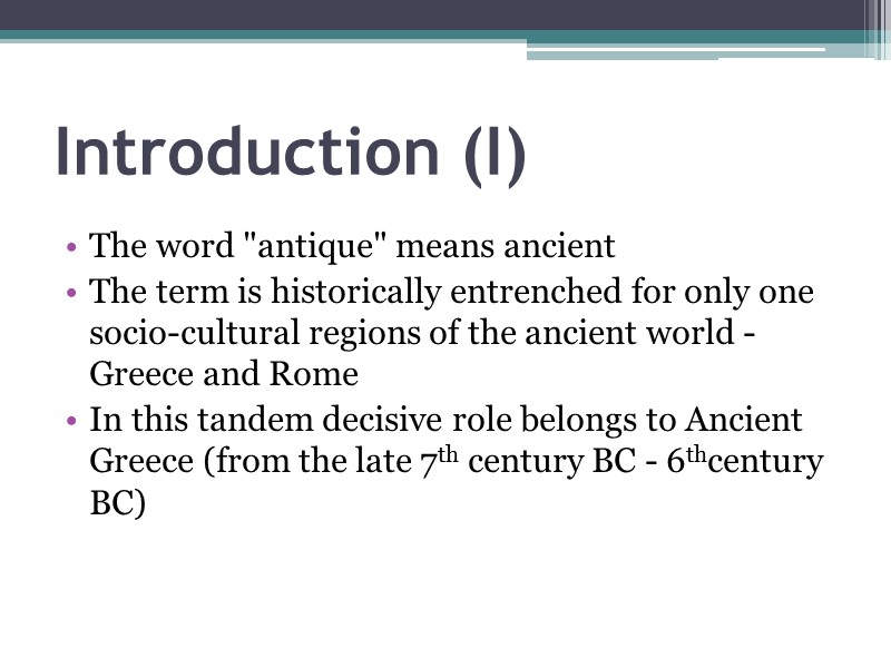 Introduction (I)  The word 